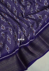 Lavender Purple - Premium Vasundra Printed Silk with Ikkat Prints and Zari Border - Best for Casual Wear
