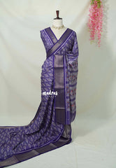 Lavender Purple - Premium Vasundra Printed Silk with Ikkat Prints and Zari Border - Best for Casual Wear