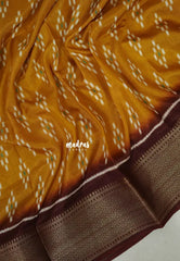 Mustard Yellow - Premium Vasundra Printed Silk with Ikkat Prints and Zari Border - Best for Casual Wear