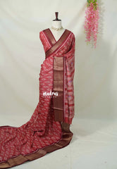 Rust Pink - Premium Vasundra Printed Silk with Ikkat Prints and Zari Border - Best for Casual Wear