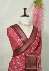 Rust Pink - Premium Vasundra Printed Silk with Ikkat Prints and Zari Border - Best for Casual Wear