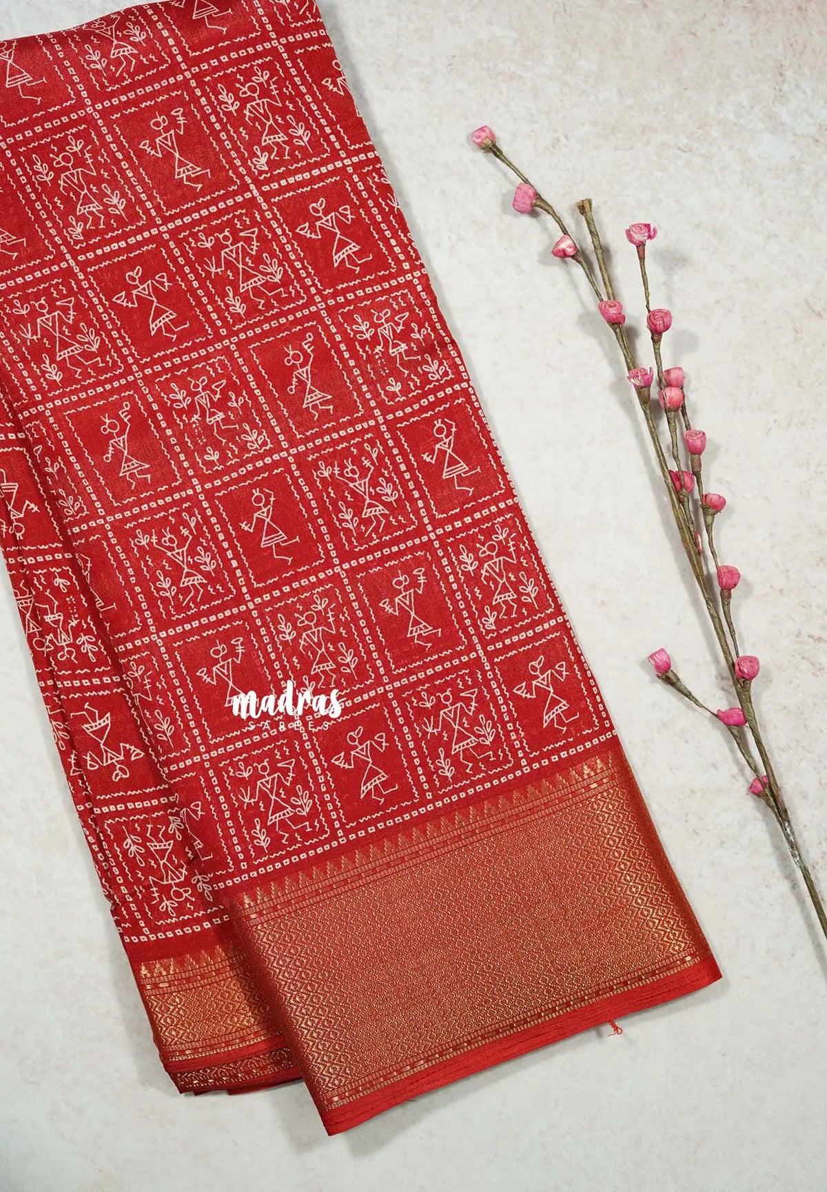 Chilli Red - Light weight Vasundra sillk with warli prints