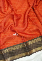 Rust Orange with brown - Premium Vasundra Printed Silk Checks body with Kalamkari Pallu and Blouse - Best for Small Functions | Casual wear