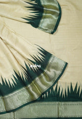 Sandal Beige with Dark Green - Premium Vasundra Printed Silk with Patola Prints Pallu and Blouse - Best for Casual Wear