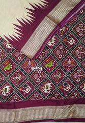 Sandal Beige with Wine Purple - Premium Vasundra Printed Silk with Patola Prints Pallu and Blouse - Best for Casual Wear