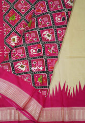 Sandal Beige with Queen's Pink - Premium Vasundra Printed Silk with Patola Prints Pallu and Blouse - Best for Casual Wear