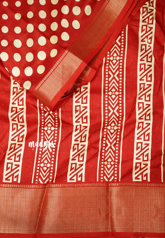 Rich printed silk with polka dots - Chilli Red