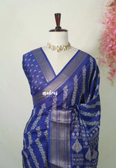 MS Amma Blue - Premium Vasundra Printed Silk with Kodi Prints and Zari Border - Best for Casual Wear