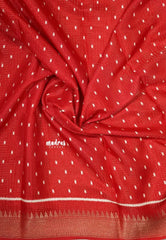Spicy Red - Light weight Vasundra Printed Silk with Kantha Stich Weaving with Zari Border - Best for Small Functions