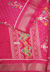 Queen's Pink - Light weight Vasundra Printed Silk with Kantha Stich Weaving with Zari Border - Best for Small Functions