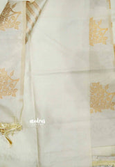 Vedha - Premium aura silk floral border - Halfwhite