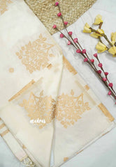 Vedha - Premium aura silk floral border - Halfwhite