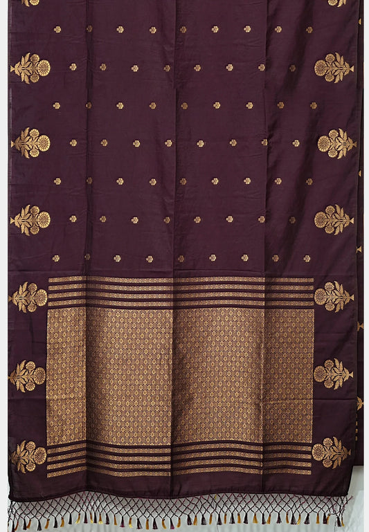 Vedha - Premium aura silk floral border - Brown