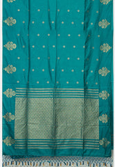 Vedha - Premium aura silk floral border - Peacock blue