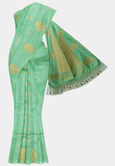 Vedha - Premium aura silk floral border - Sea green