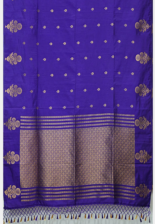 Vedha - Premium aura silk floral border - Purple