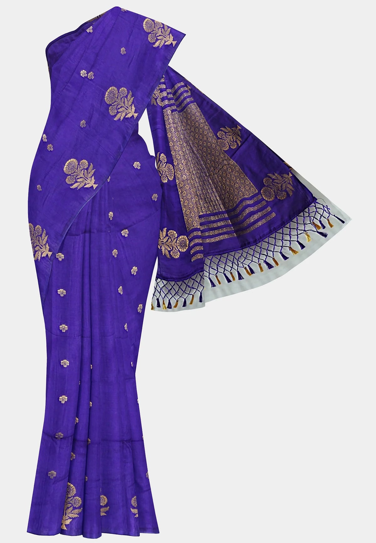 Vedha - Premium aura silk floral border - Purple