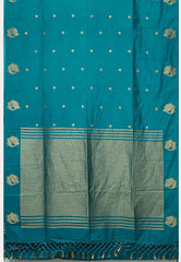 Vedha - Premium aura silk peacock border - Peacock blue