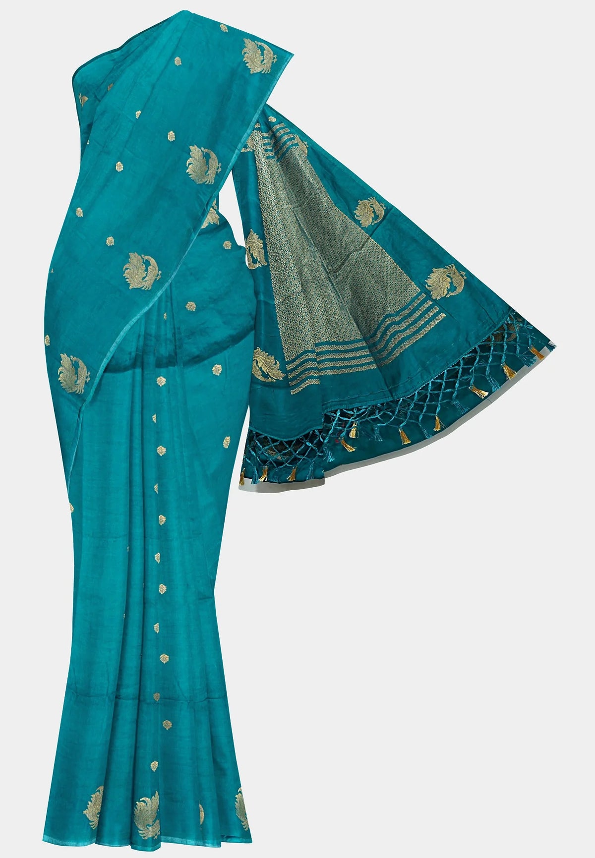 Vedha - Premium aura silk peacock border - Peacock blue