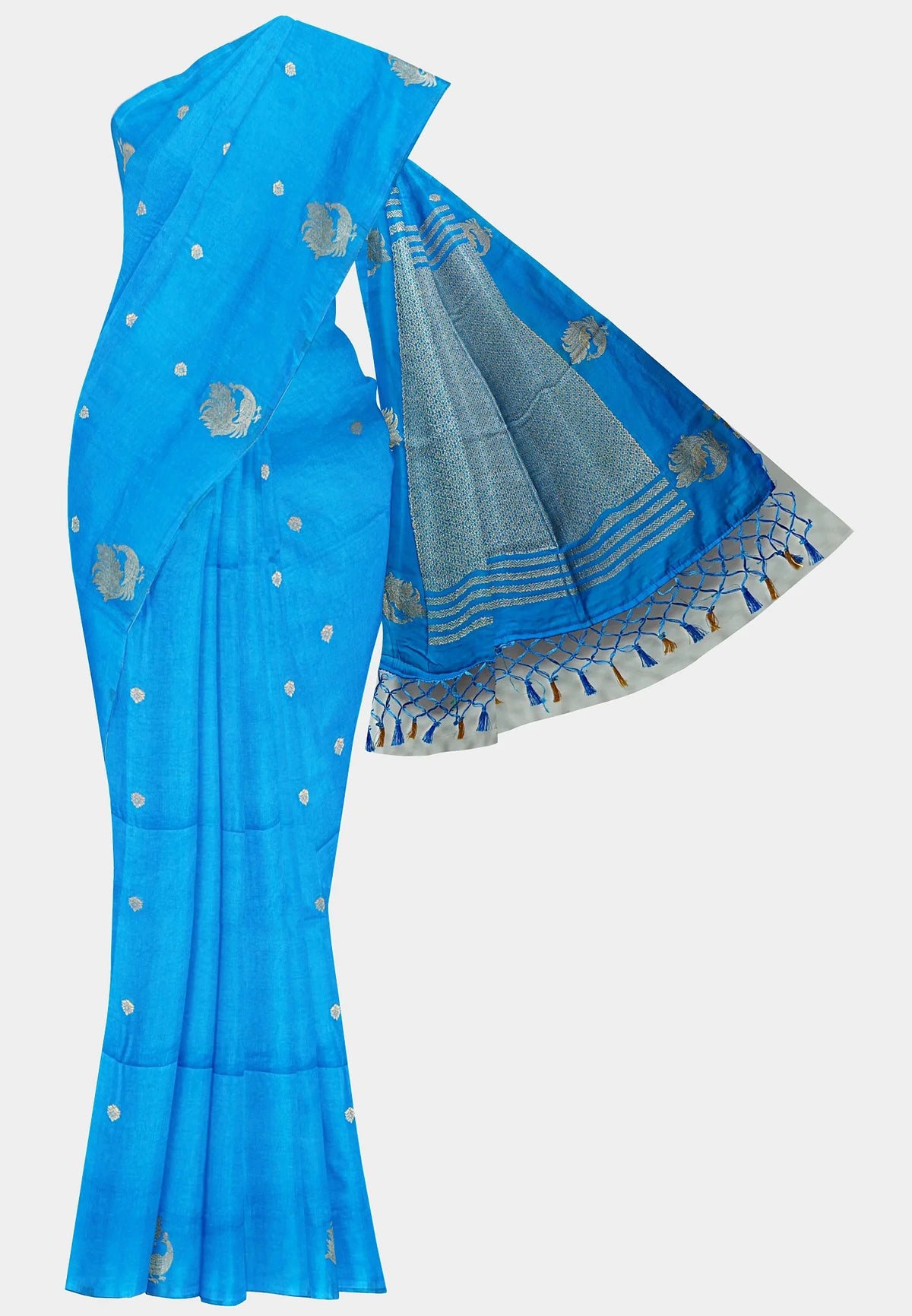 Vedha - Premium aura silk peacock border - Ananda blue