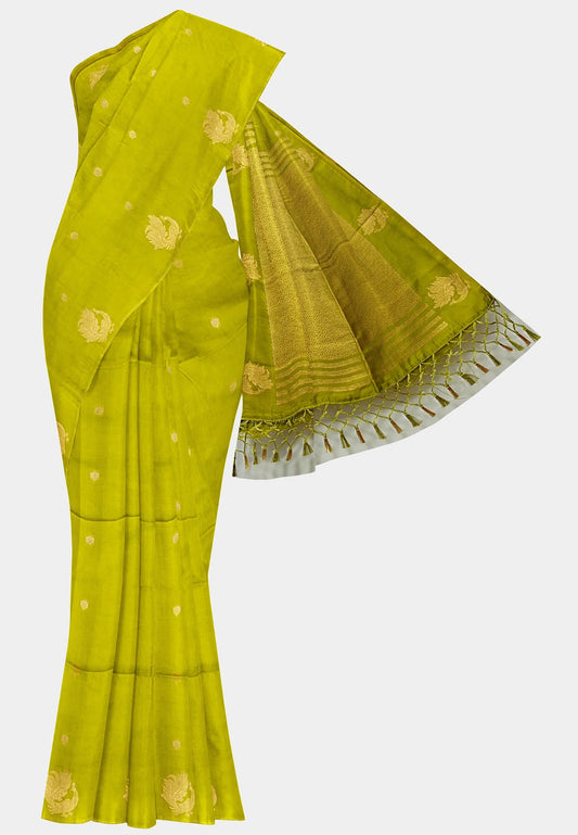 Vedha - Premium aura silk peacock border - Neon green