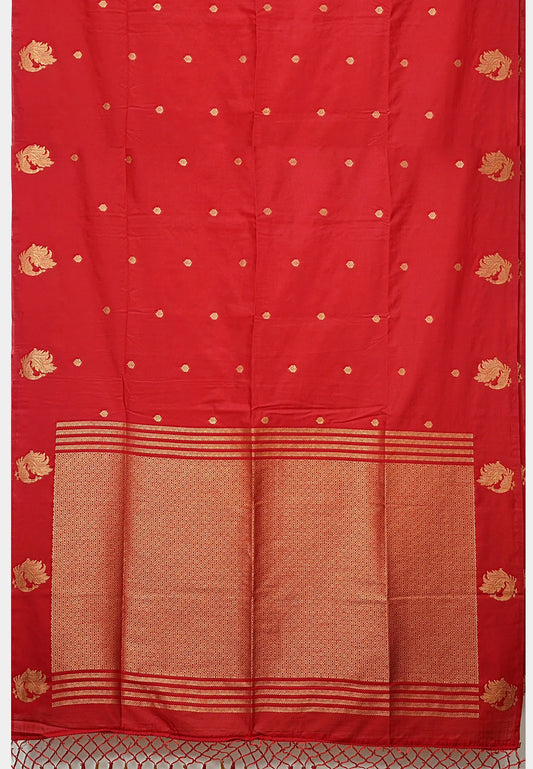 Vedha - Premium aura silk peacock border - Chilli red