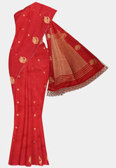 Vedha - Premium aura silk peacock border - Chilli red