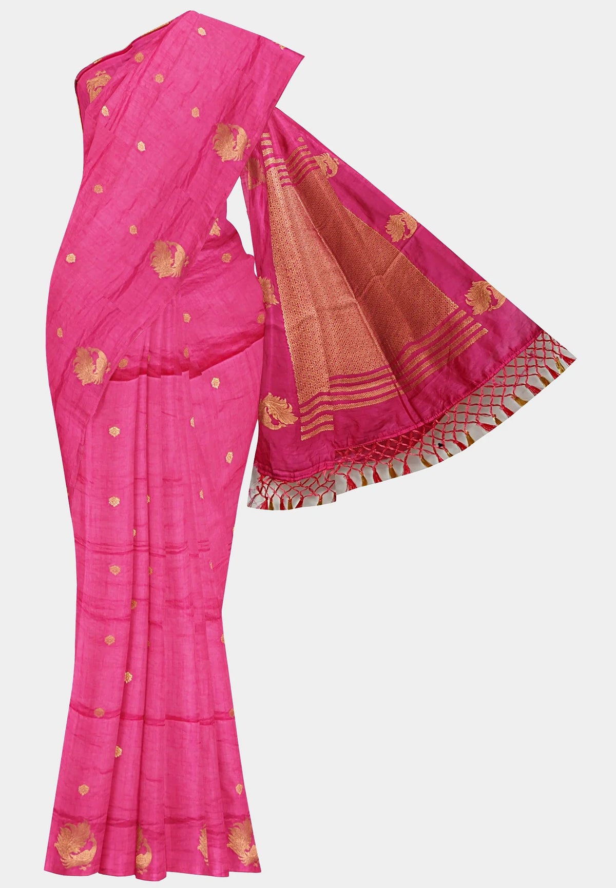 Vedha - Premium aura silk peacock border - Ranipink