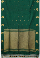 Vedha - Premium aura silk peacock border - Deep green