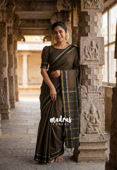 Midnight Black - Vintage Gadwal silk cotton with Muthu kattam check body Traditional Border - Best for Temple Visit