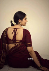 (PRE-BOOKING) Deep Maroon - Vintage gadwal silk cotton plain body multi chain border