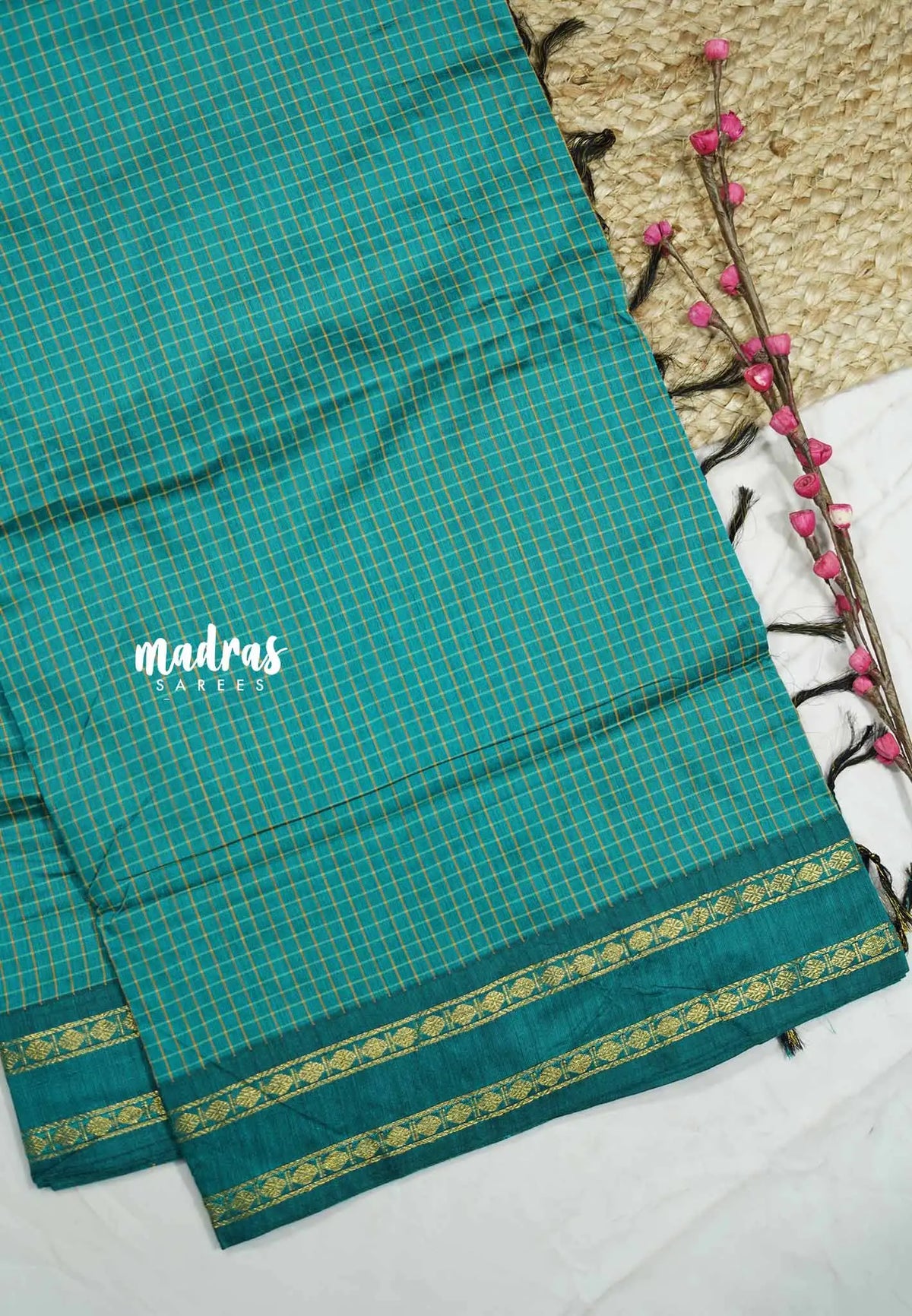 Vintage Gadwal silk cotton - Teal green