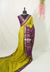 Soft Lime green with purple-D2 - Vintage Gadwal silk cotton with contrast pallu - Best for Wedding Functions