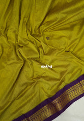 Soft Lime green with purple-D2 - Vintage Gadwal silk cotton with contrast pallu - Best for Wedding Functions