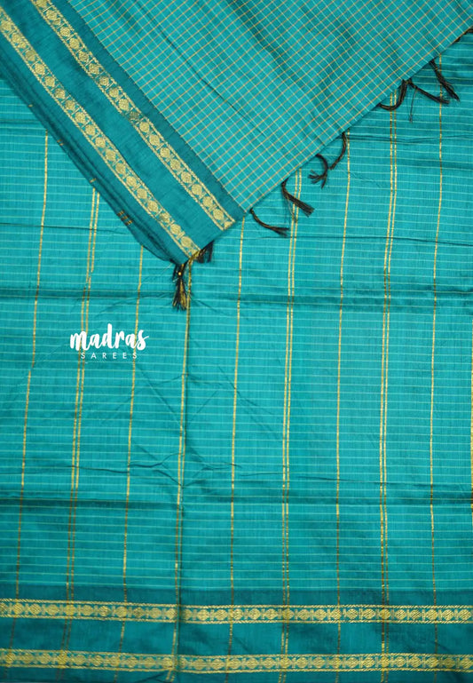 Vintage Gadwal silk cotton - Teal green