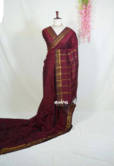 Deep Maroon - Vintage gadwal silk cotton plain body multi chain border