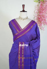MS Amma Blue - Vintage Gadwal Silkcotton Purple Border - Best for Pooja Functions | Casual Wear