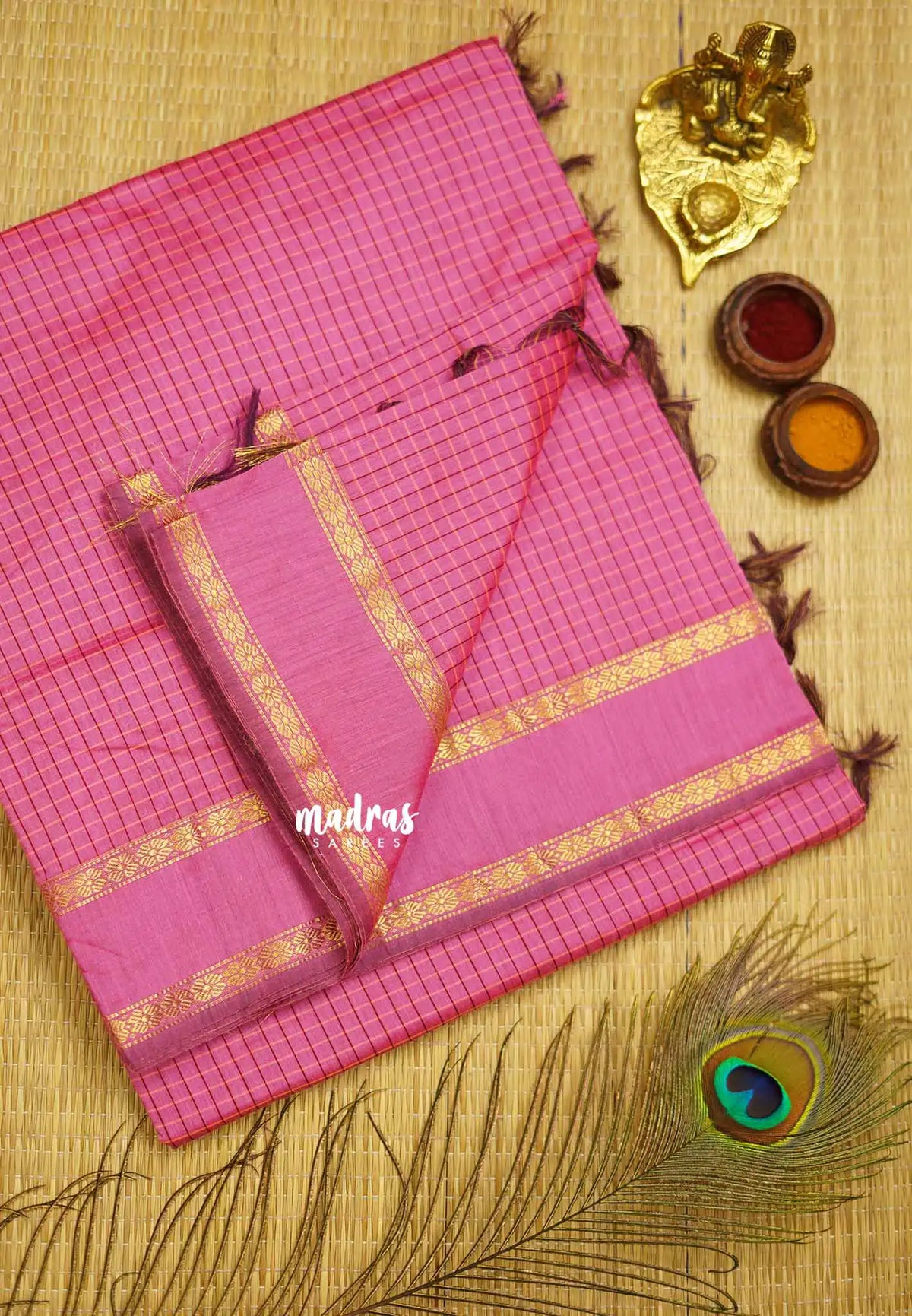 Vintage Gadwal silkcotton Rose pink Madras Sarees