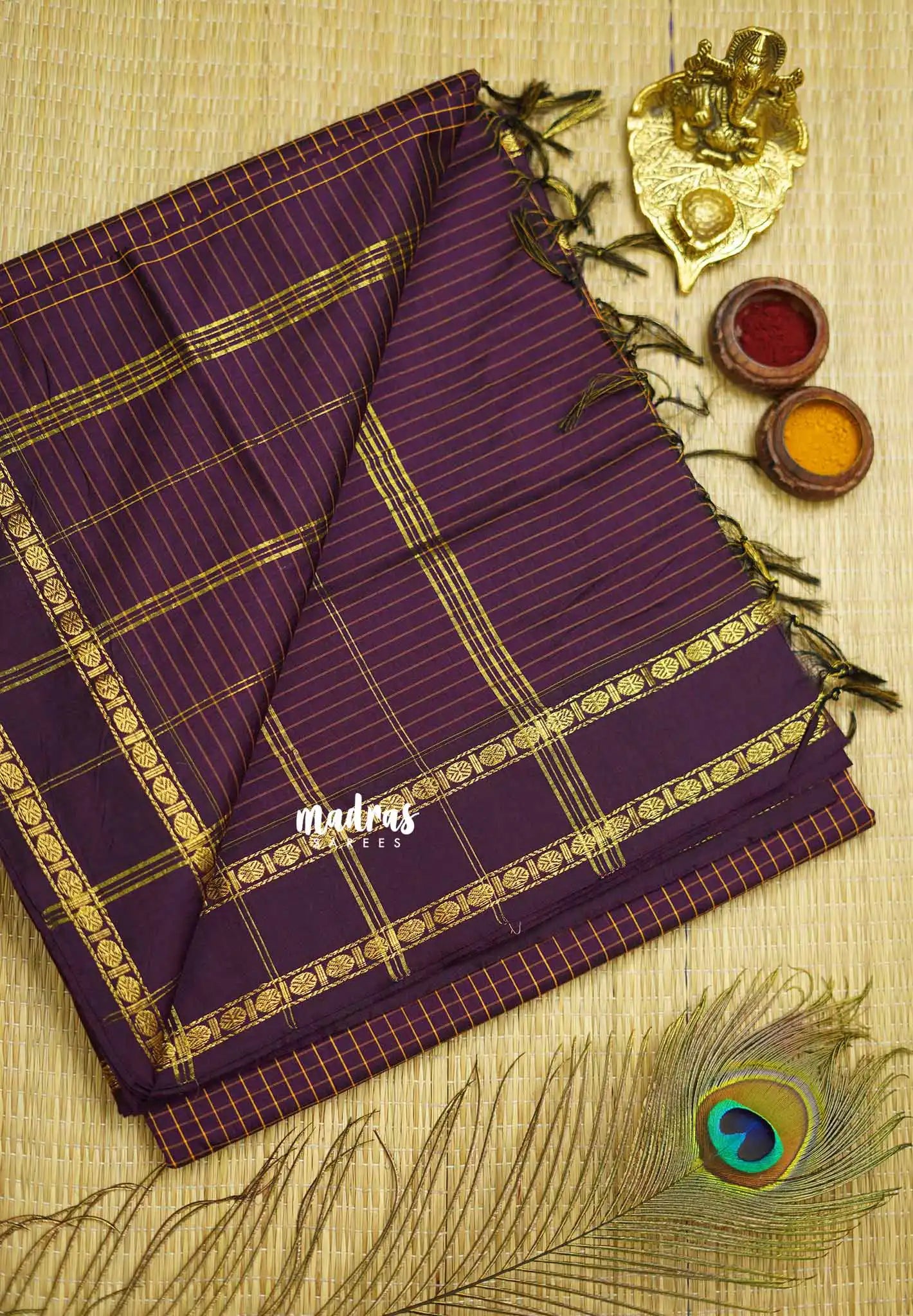Vintage Gadwal silkcotton Deep Winered - Madras Sarees 