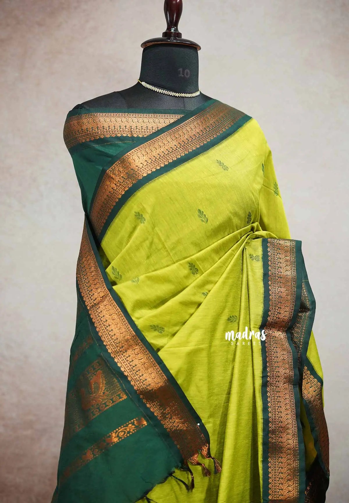 Neon green - Vintage Gadwal silk cotton with contrast pallu