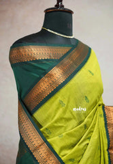 Neon green - Vintage Gadwal silk cotton with contrast pallu