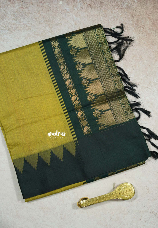 Mehndi Green - Vintage Gadwal silk cotton with Temple Border