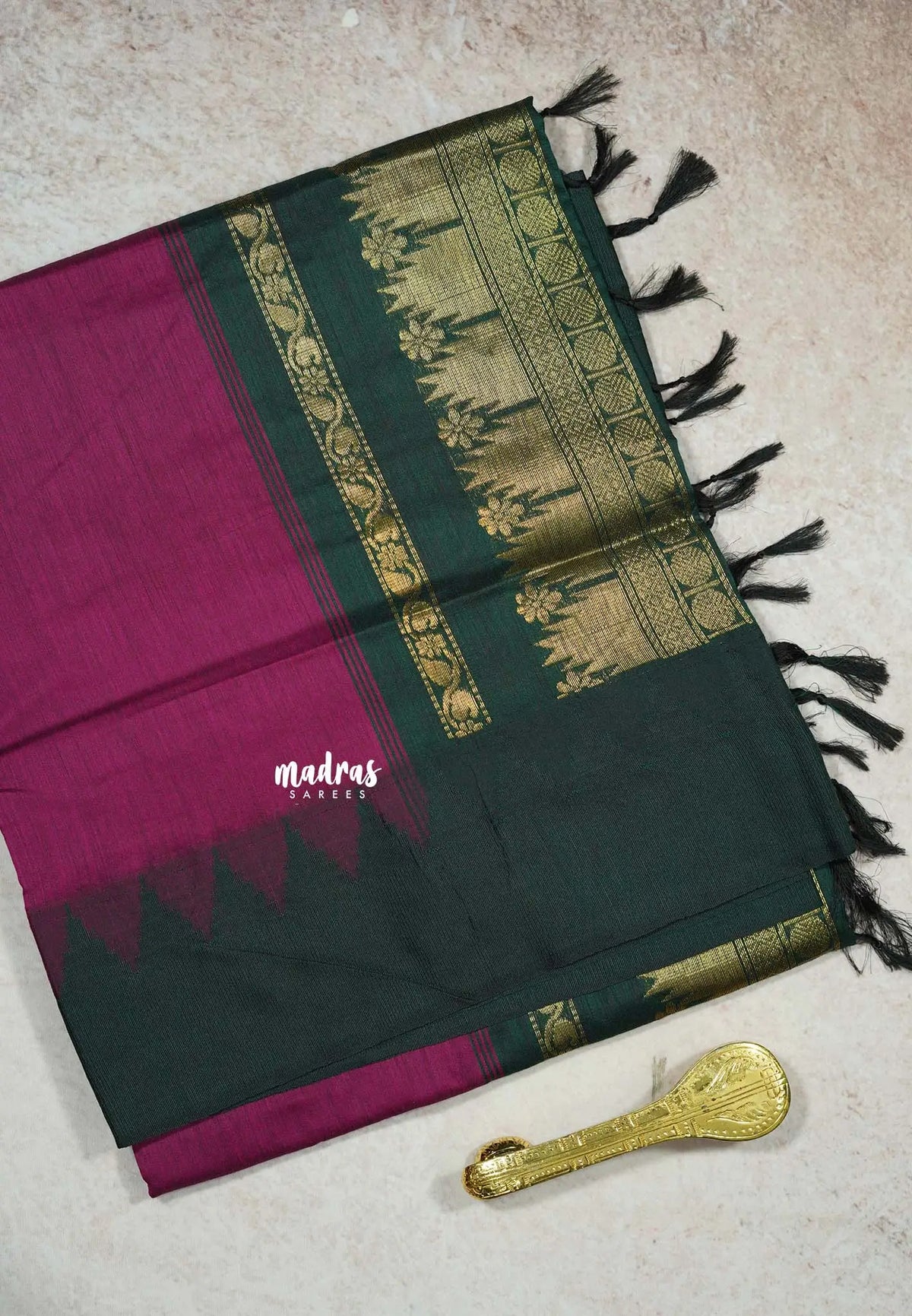 Magenta Purple - Vintage Gadwal silk cotton with Temple Border