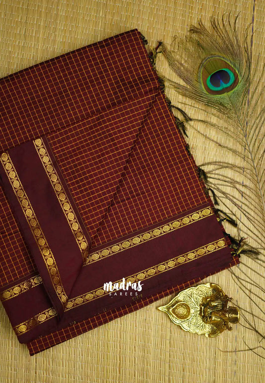 Vintage Gadwal silkcotton Deep Maroon - Jyothika color