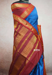 Royal blue - Vintage Gadwal silk cotton with contrast pallu