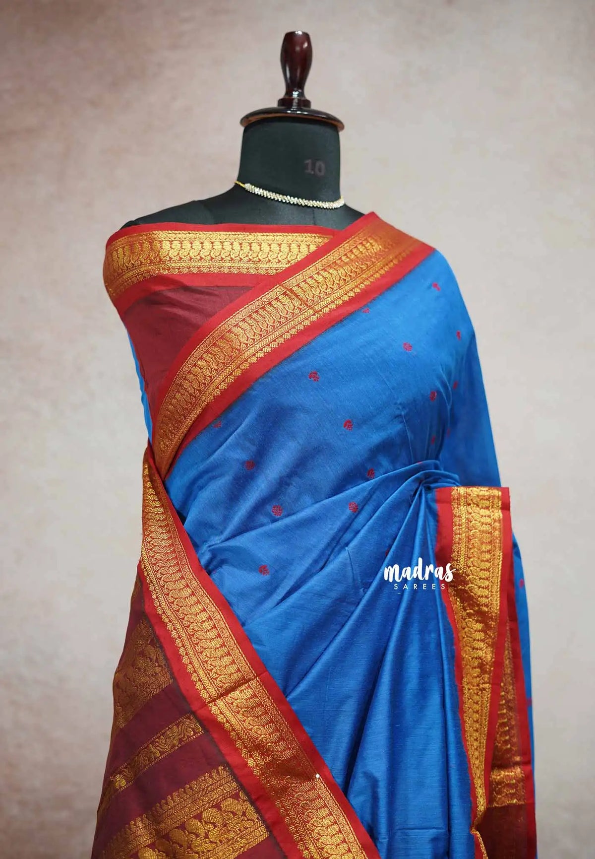 Royal blue - Vintage Gadwal silk cotton with contrast pallu