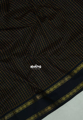 Midnight Black - Vintage Gadwal silk cotton with Muthu kattam check body Traditional Border - Best for Temple Visit