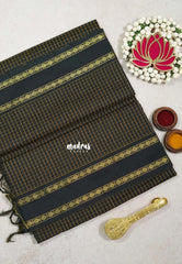 Midnight Black - Vintage Gadwal silk cotton with Muthu kattam check body Traditional Border - Best for Temple Visit