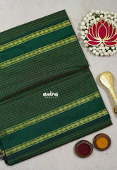 Classic Green - Vintage Gadwal silk cotton with Muthu kattam check body Traditional Border - Best for Temple Visit