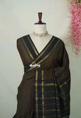 Midnight Black - Vintage Gadwal silk cotton with Muthu kattam check body Traditional Border - Best for Temple Visit